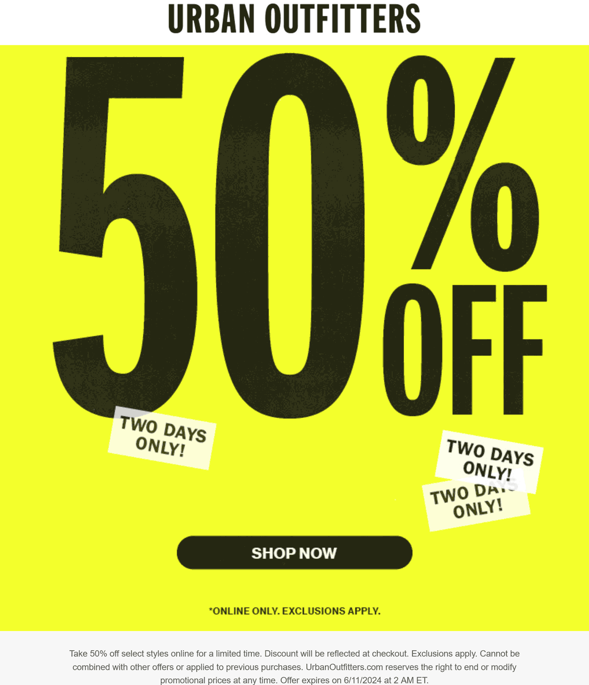 Urban Outfitters stores Coupon  50% off online today at Urban Outfitters #urbanoutfitters 