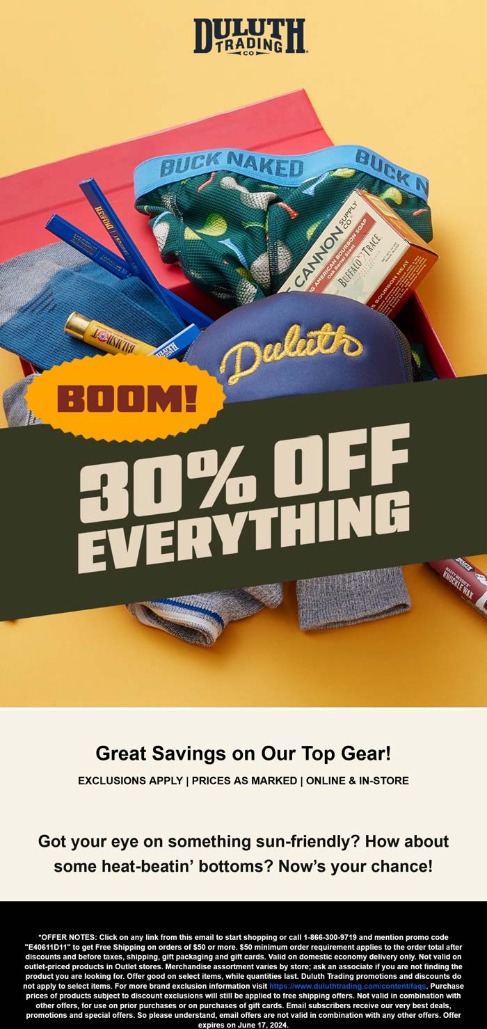 Duluth Trading Co stores Coupon  30% off everything at Duluth Trading Co, or online via promo code E40611D11 #duluthtradingco 