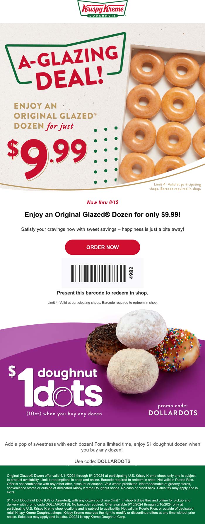 Krispy Kreme restaurants Coupon  Dozen glazed doughnuts for $10 at Krispy Kreme #krispykreme 
