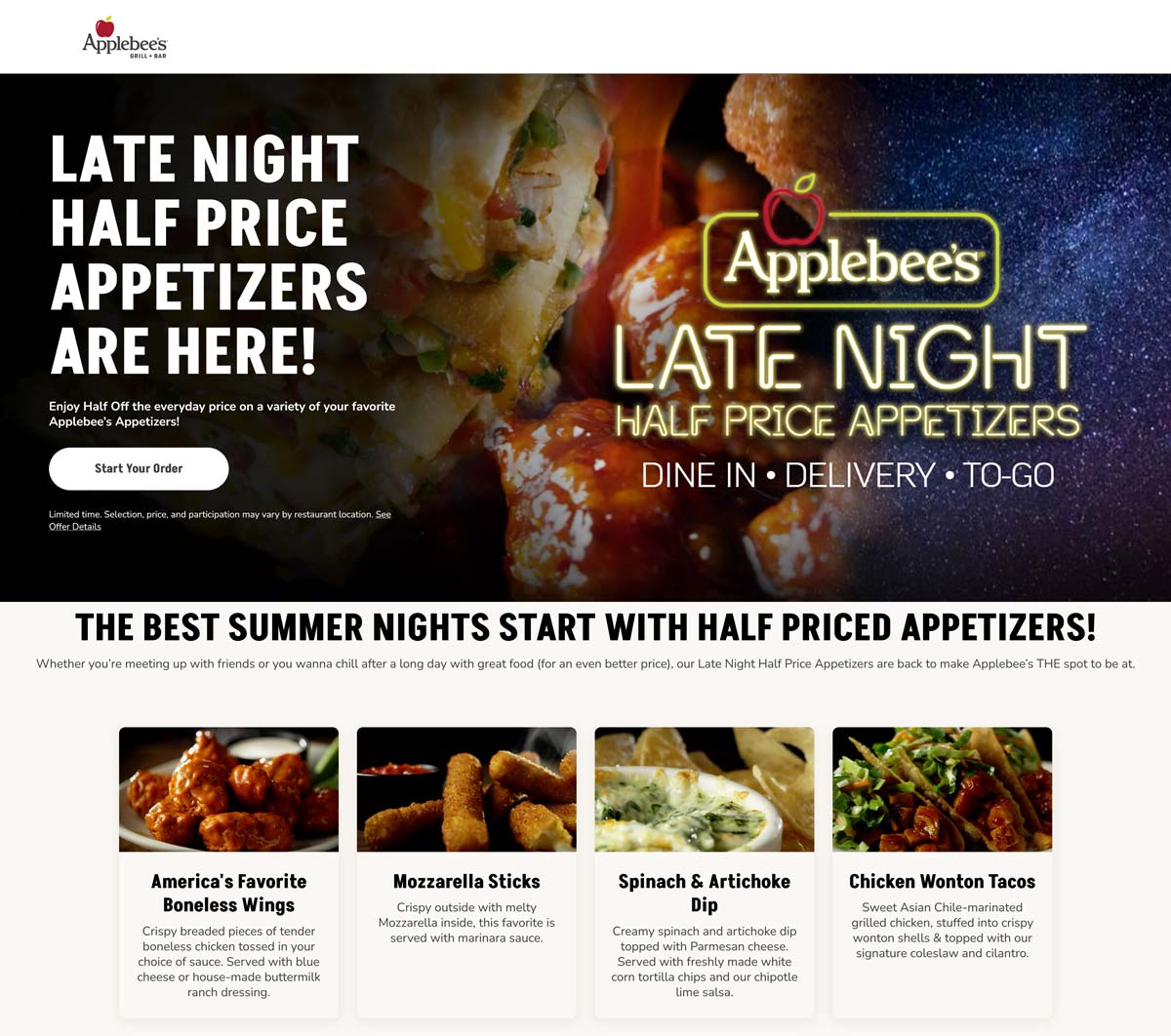 Applebees restaurants Coupon  Appetizers are 50% off late night at Applebees restaurants, also via delivery #applebees 