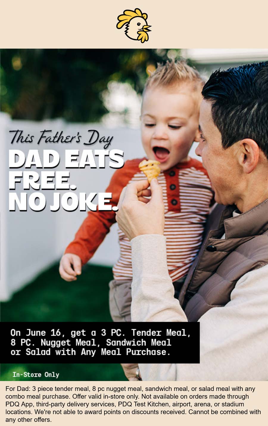 PDQ restaurants Coupon  Free meal for Dad with yours Sunday at PDQ #pdq 