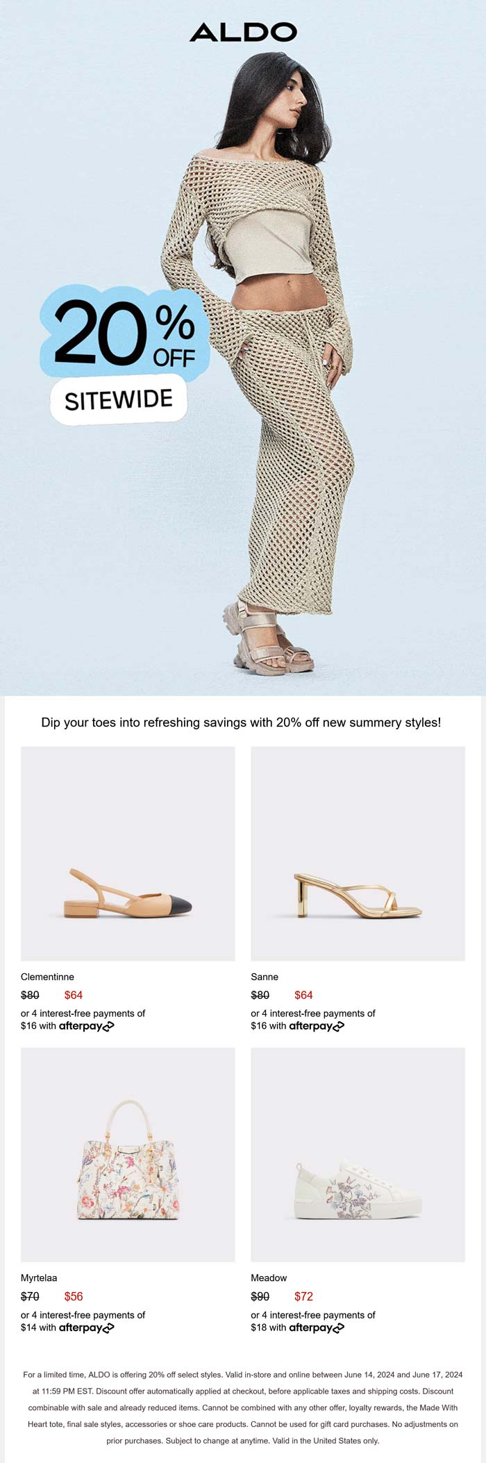 ALDO stores Coupon  20% off at ALDO shoes, ditto online #aldo 