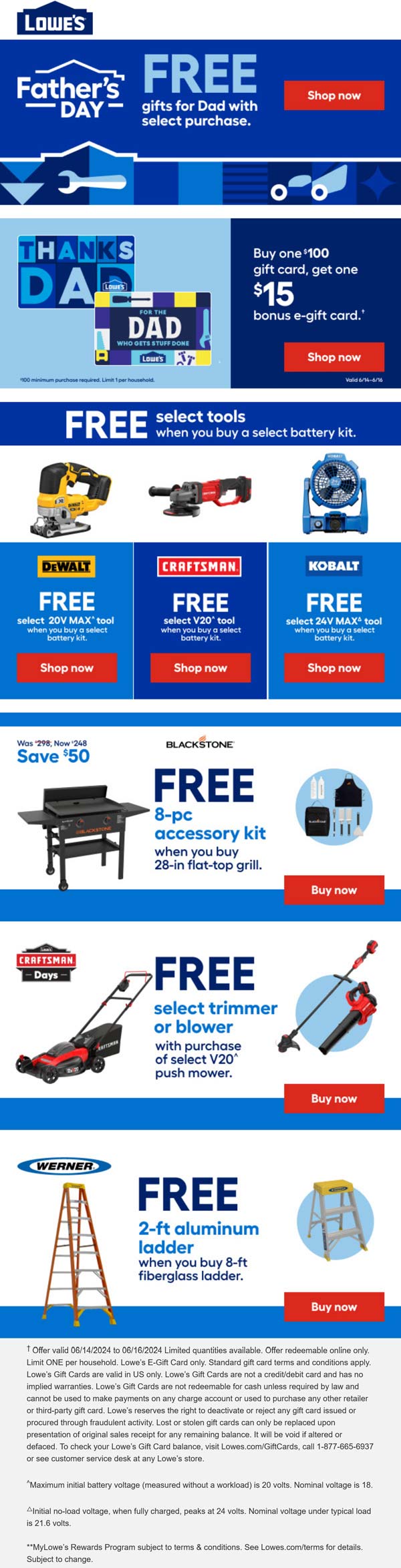 Lowes stores Coupon  Various free stuff for Dad with purchase at Lowes #lowes 