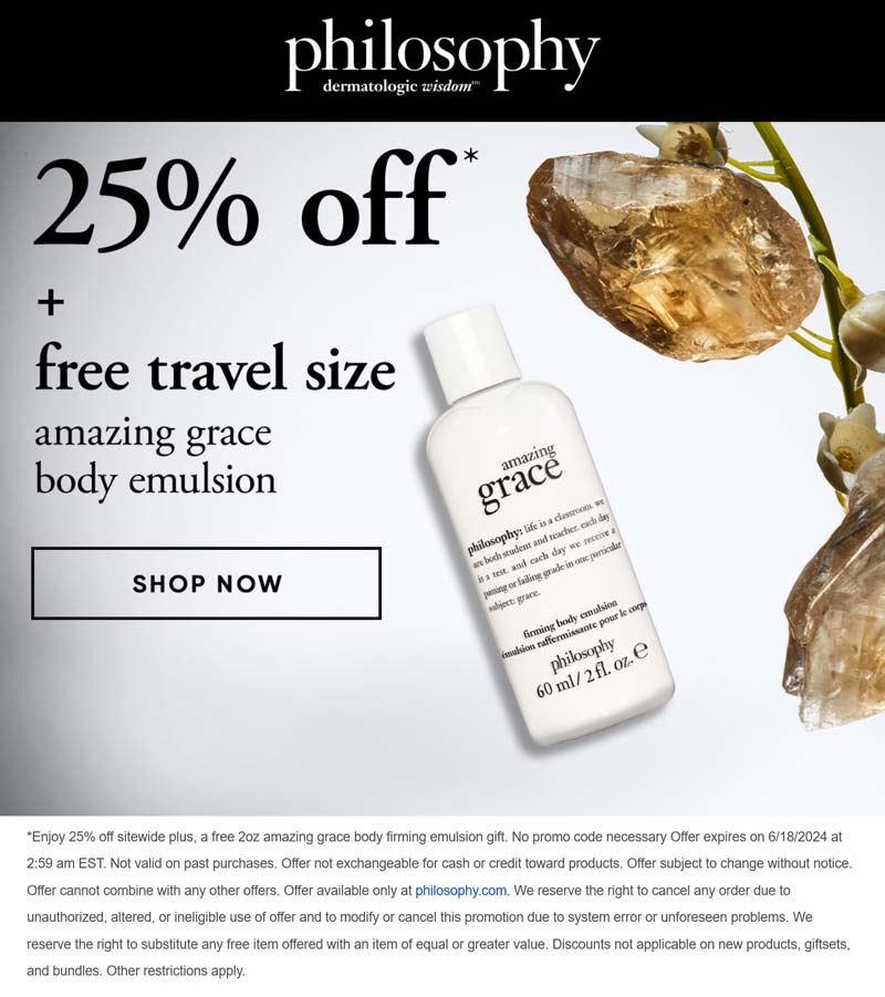 Philosophy stores Coupon  25% off everything online + free 2oz firming emulsion at Philosophy #philosophy 