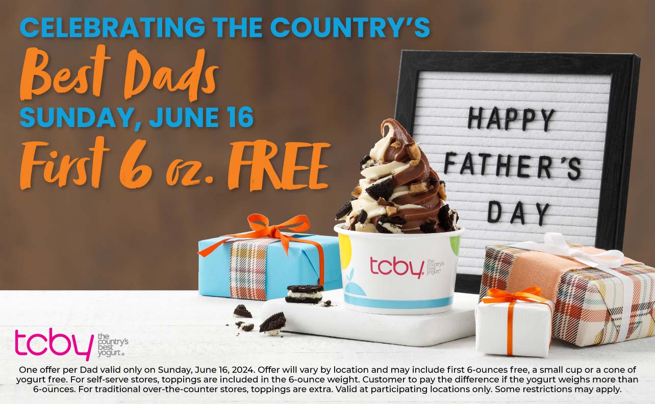 TCBY restaurants Coupon  Free frozen yogurt for Dad today at TCBY #tcby 