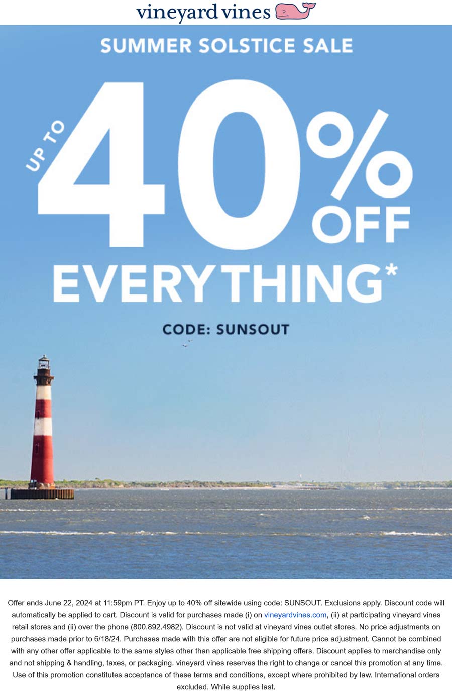 Vineyard Vines stores Coupon  40% off at Vineyard Vines via promo code SUNSOUT #vineyardvines 