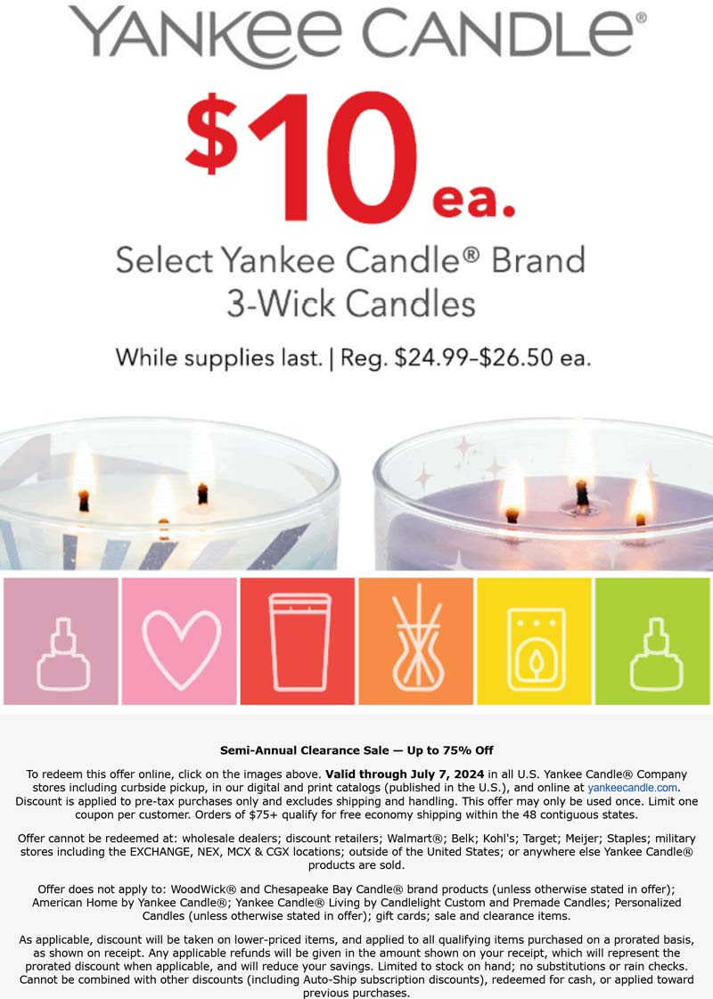 Yankee Candle stores Coupon  $10 3-wick candles at Yankee Candle, ditto online #yankeecandle 