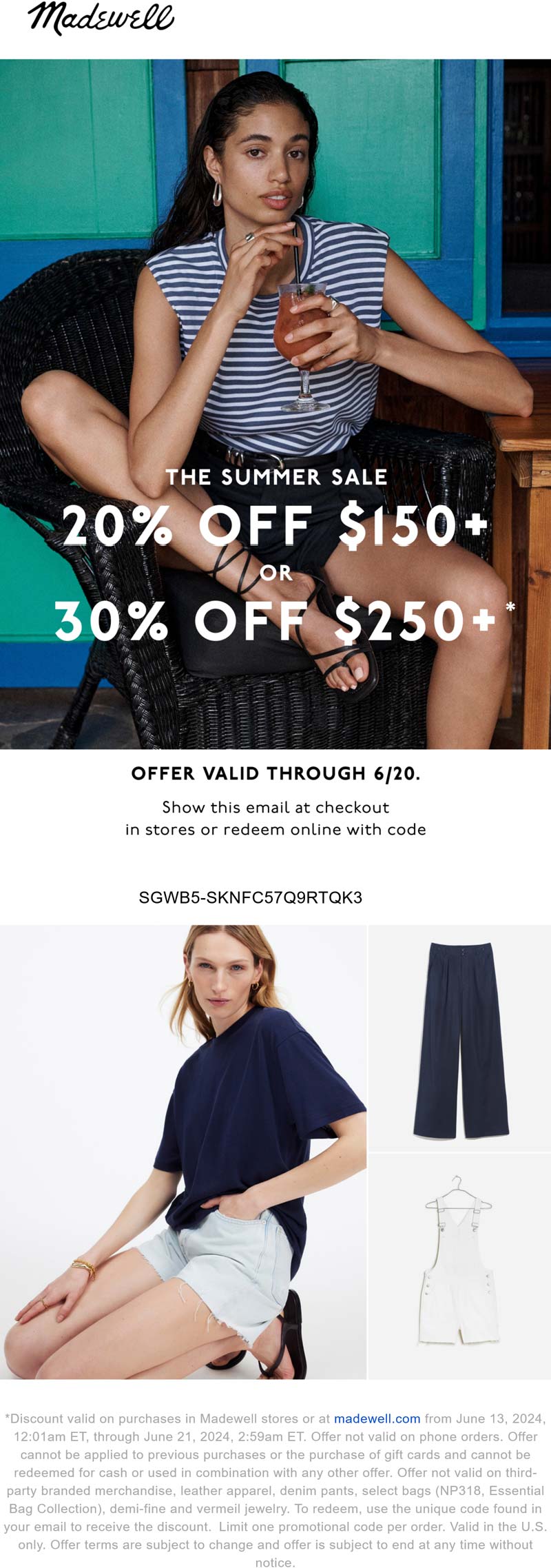 Madewell stores Coupon  20-30% off $150+ today at Madewell via promo code SGWB5-SKNFC57Q9RTQK3 #madewell 