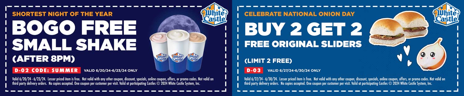 White Castle restaurants Coupon  Second shake free & 4-for-2 on sliders at White Castle restaurants #whitecastle 