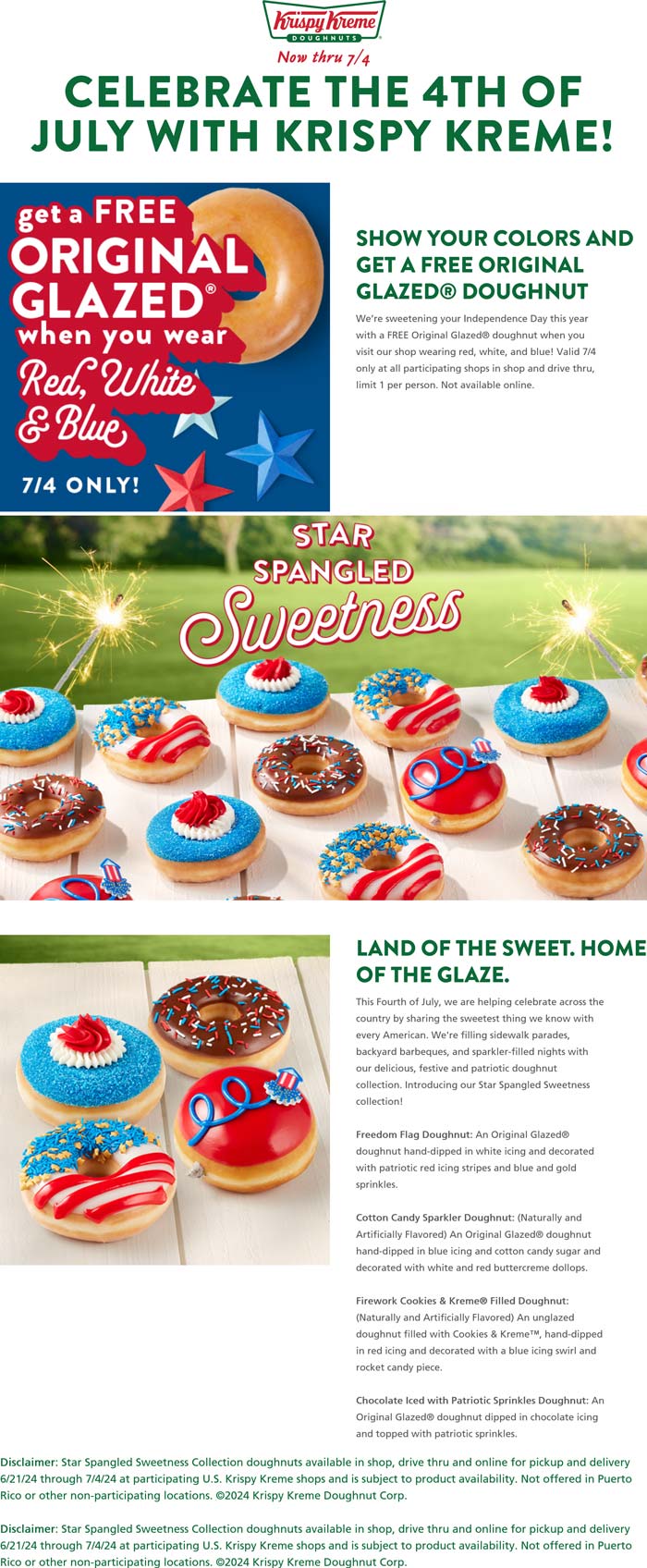 Krispy Kreme restaurants Coupon  Free glazed doughnut the 4th at Krispy Kreme #krispykreme 