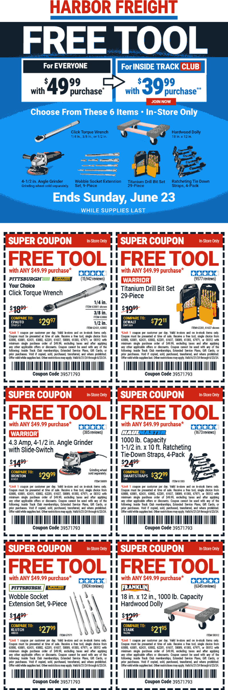 Harbor Freight stores Coupon  Free tool on $50 today at Harbor Freight Tools #harborfreight 