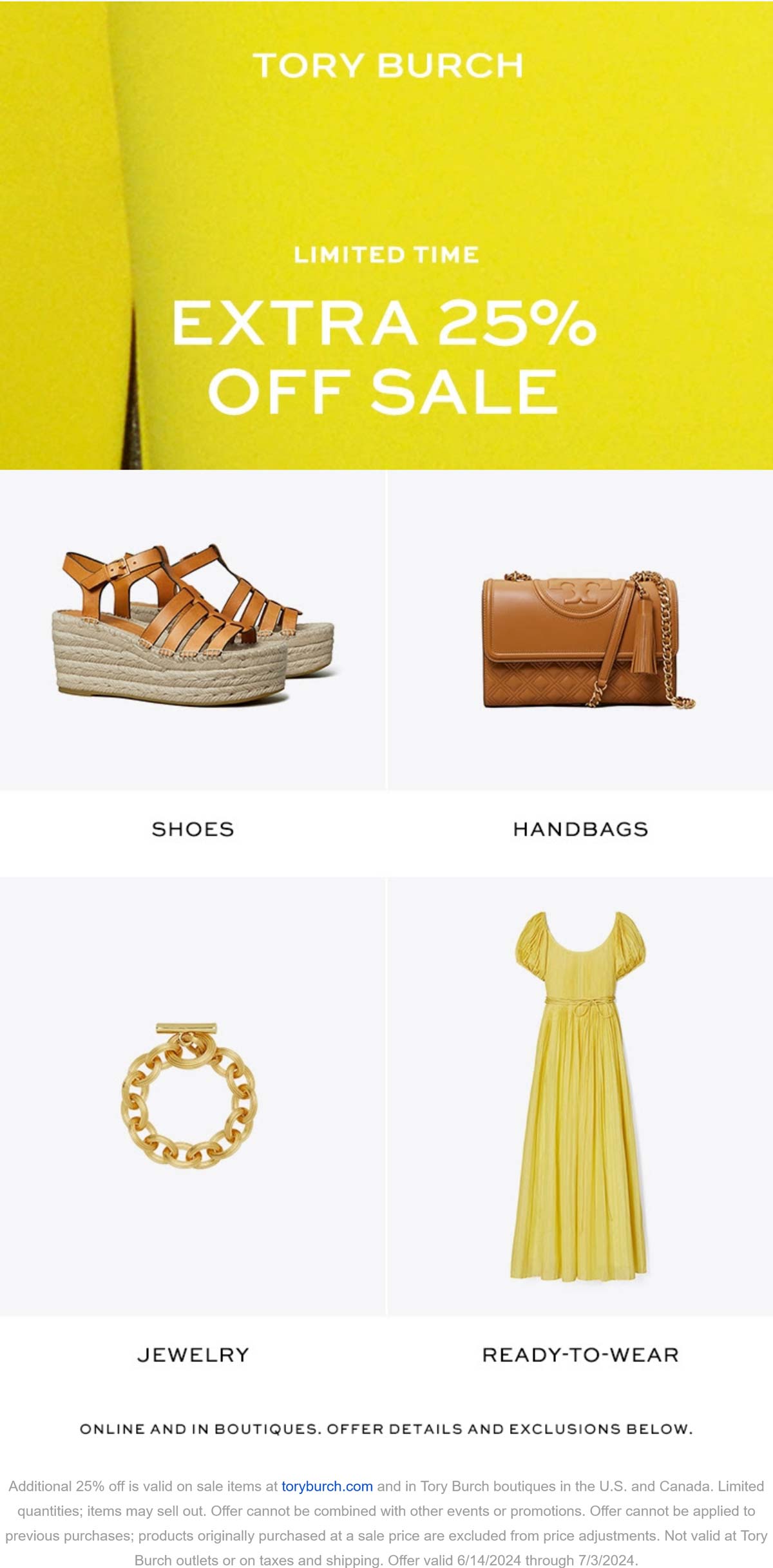 Tory Burch stores Coupon  Extra 25% off sale items at Tory Burch, ditto online #toryburch 