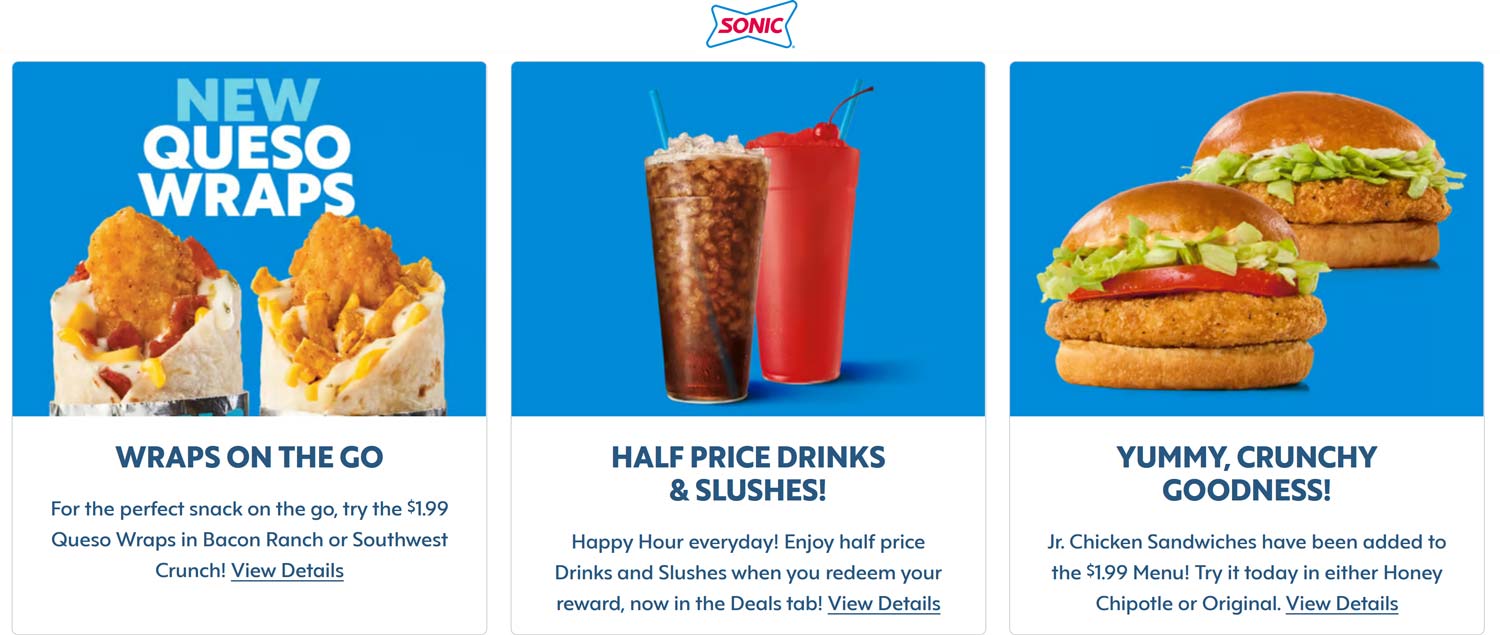 Sonic Drive-In restaurants Coupon  $2 queso wraps & chicken sandwiches at Sonic Drive-In #sonicdrivein 