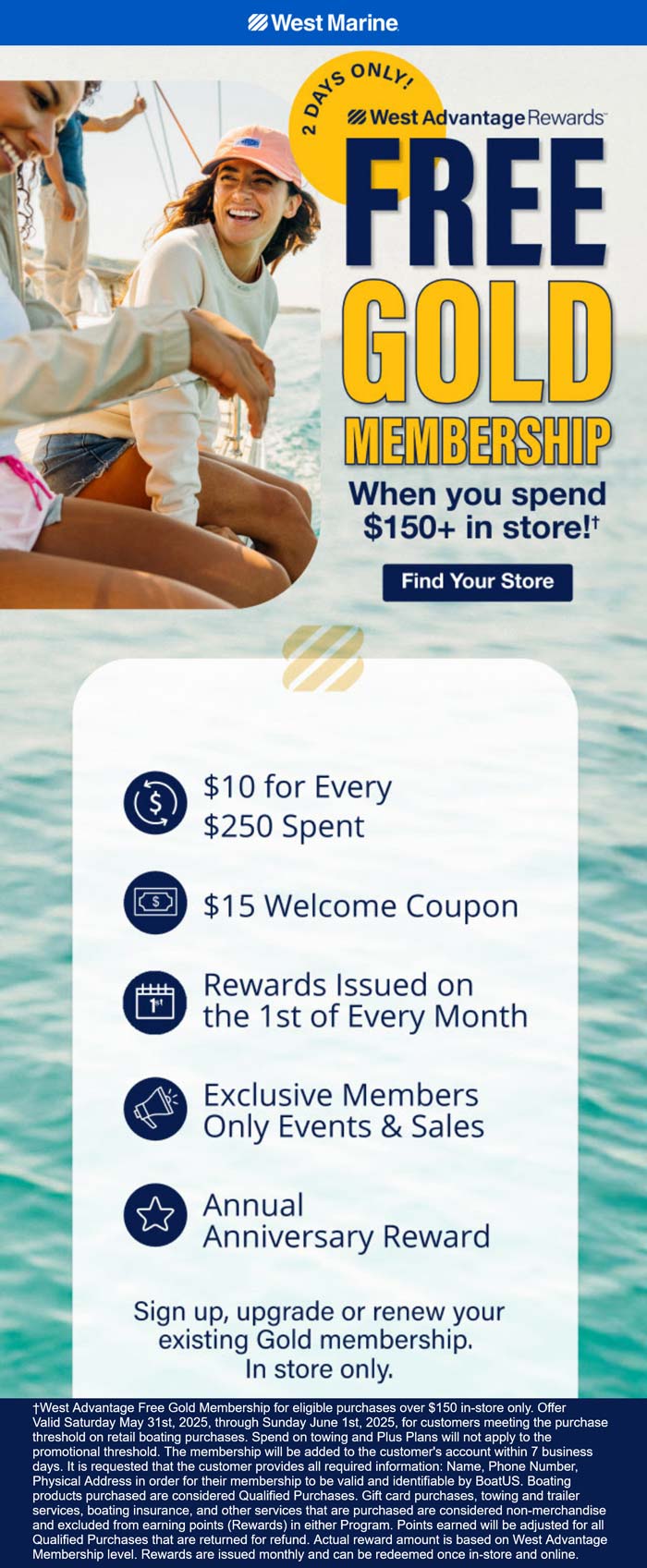 West Marine stores Coupon  Free year of Boat U.S. towing via free gold membership on $150+ today at West Marine #westmarine 
