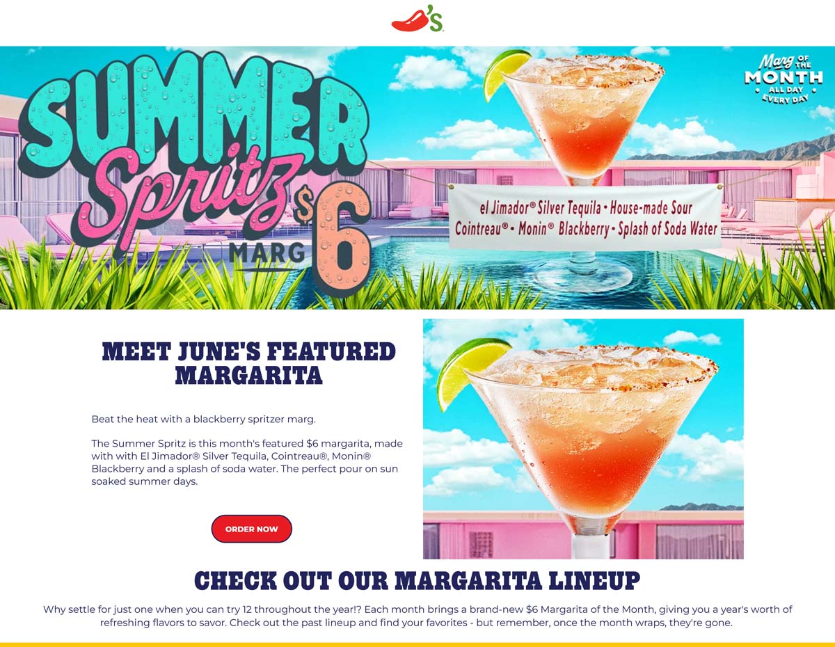 Chilis restaurants Coupon  Blackberry spritzer margarita = $6 all month at Chilis restaurants #chilis 