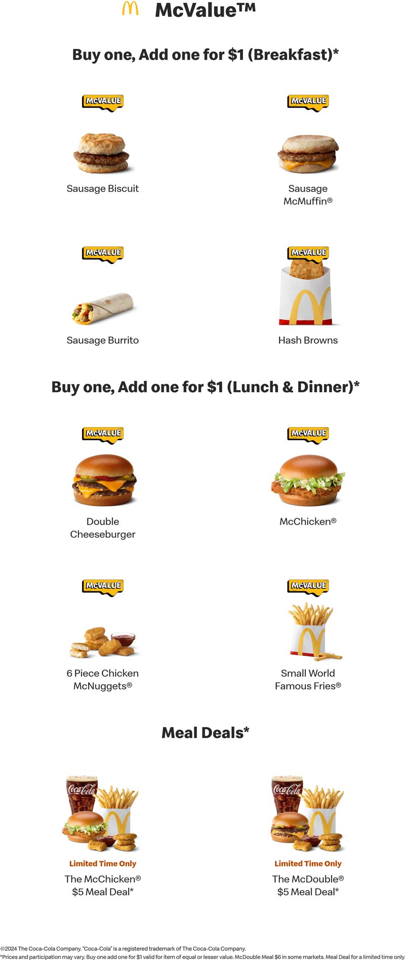 McDonalds restaurants Coupon  Second McValue item for $1 at McDonalds restaurants #mcdonalds 