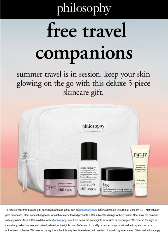 Philosophy stores Coupon  Free 5pc set on $55 online at Philosophy #philosophy 