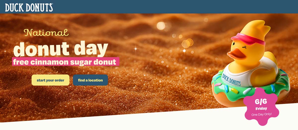 Duck Donuts restaurants Coupon  Free cinnamon sugar doughnut Friday at Duck Donuts #duckdonuts 