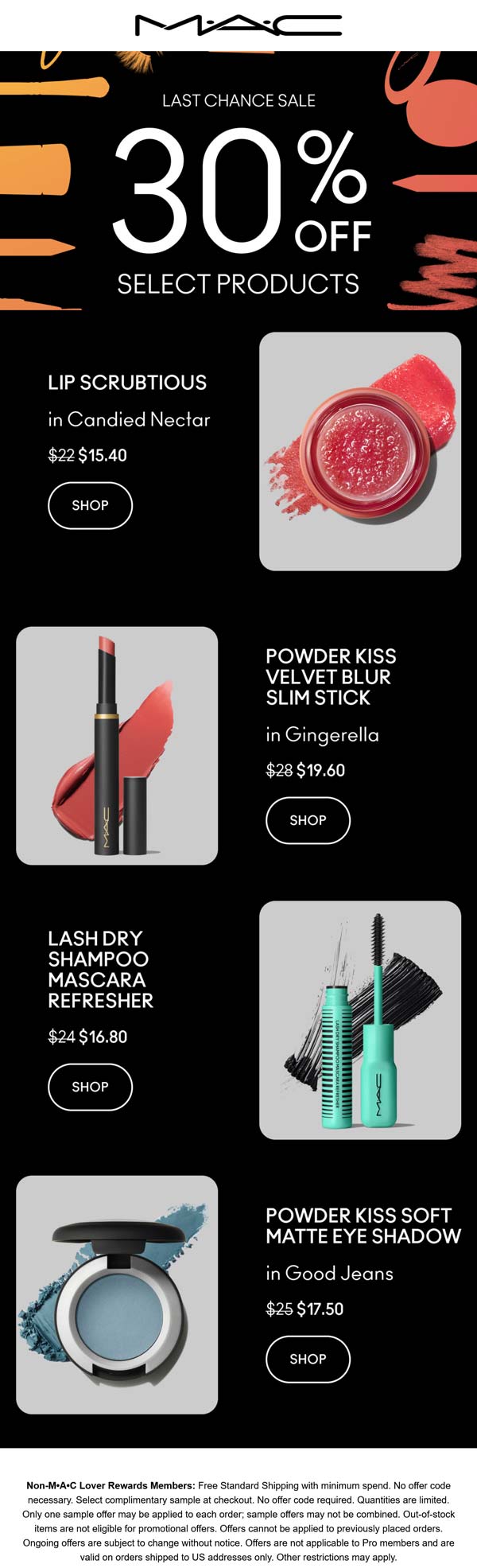 MAC stores Coupon  30% off various categories today at MAC cosmetics, ditto online #mac 
