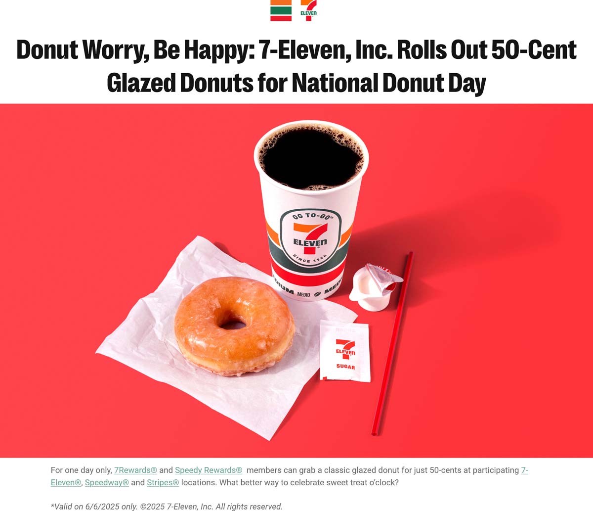 7-Eleven restaurants Coupon  50-cent glazed donuts Friday at 7-Eleven #7eleven 