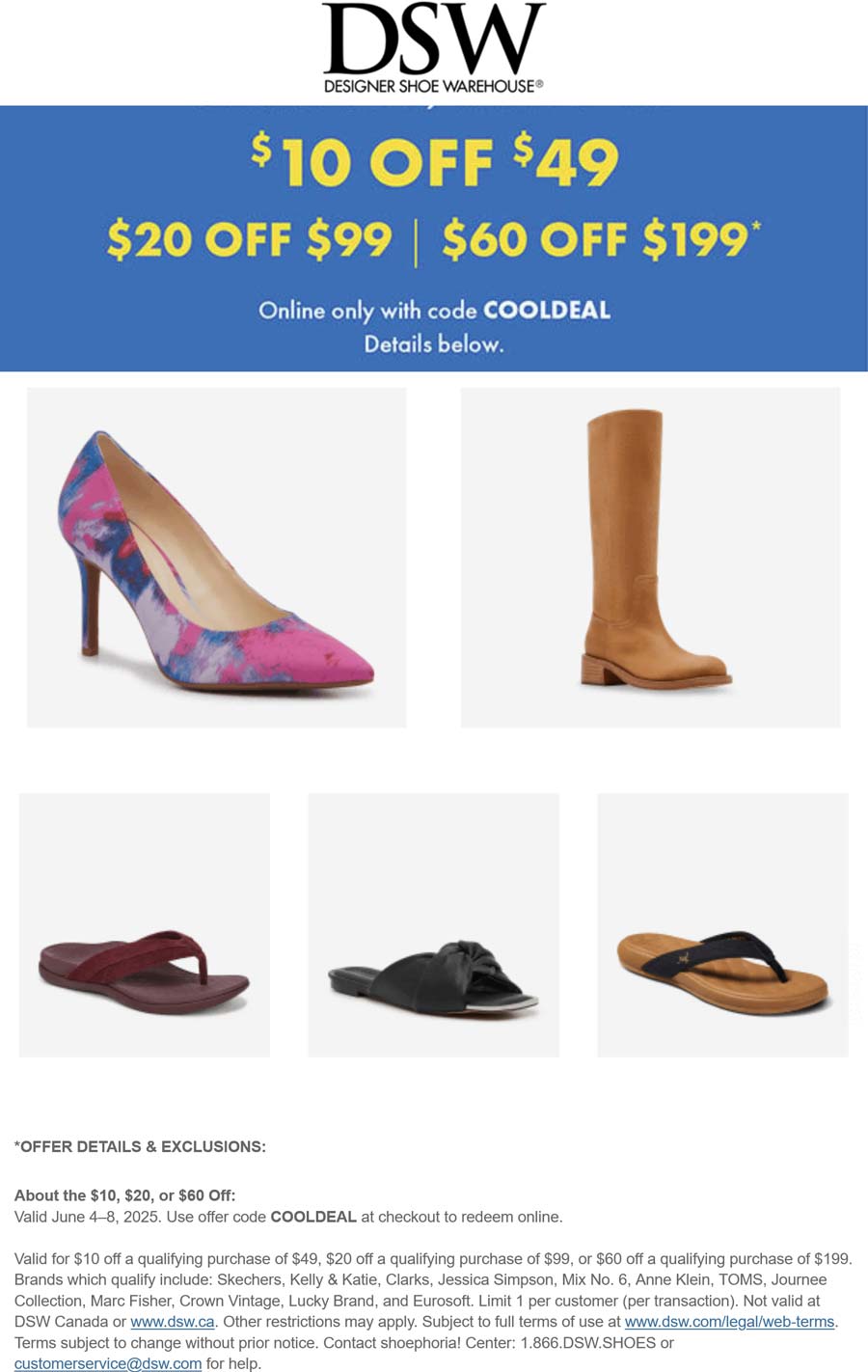 DSW stores Coupon  $10-$60 off $49+ at DSW via promo code COOLDEAL #dsw 