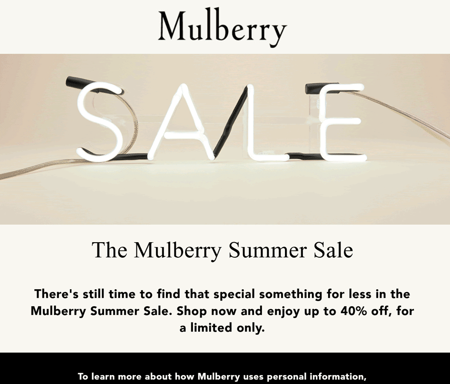 Mulberry stores Coupon  40% off summer items at Mulberry #mulberry 
