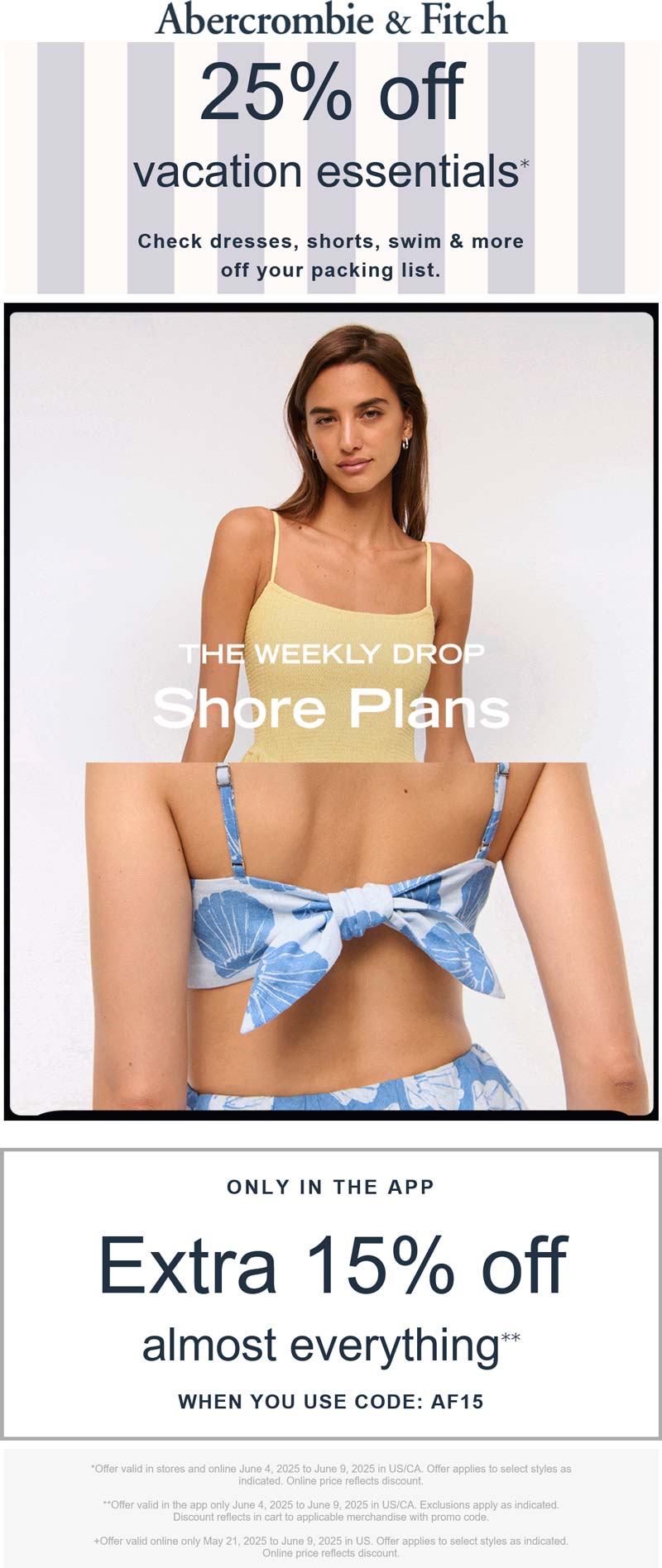 Abercrombie stores Coupon  15-25% off at Abercrombie via promo code AF15 #abercrombie 