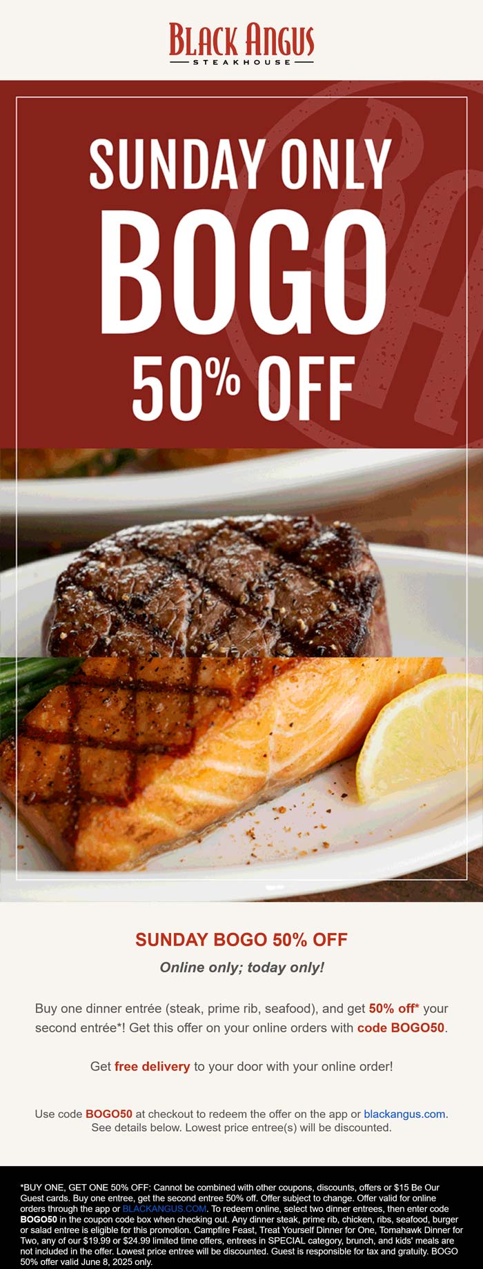 Black Angus restaurants Coupon  Second dinner entree 50% off today at Black Angus steakhouse #blackangus 