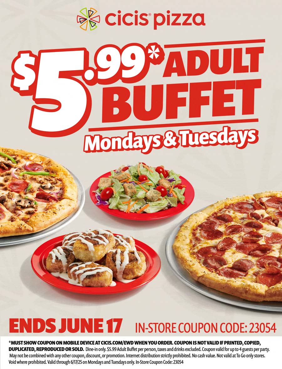 Cicis Pizza restaurants Coupon  $6 bottomless buffet today at Cicis Pizza #cicispizza 