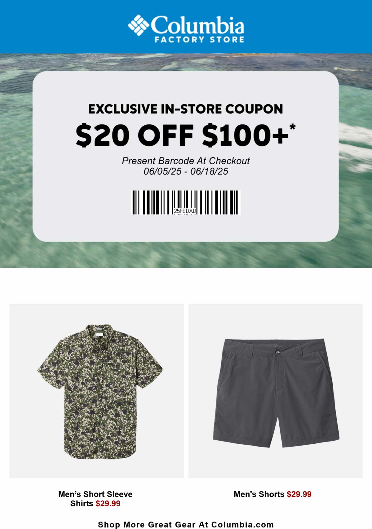 Columbia Factory Store stores Coupon  $20 off $100 at Columbia Factory Store #columbiafactorystore 