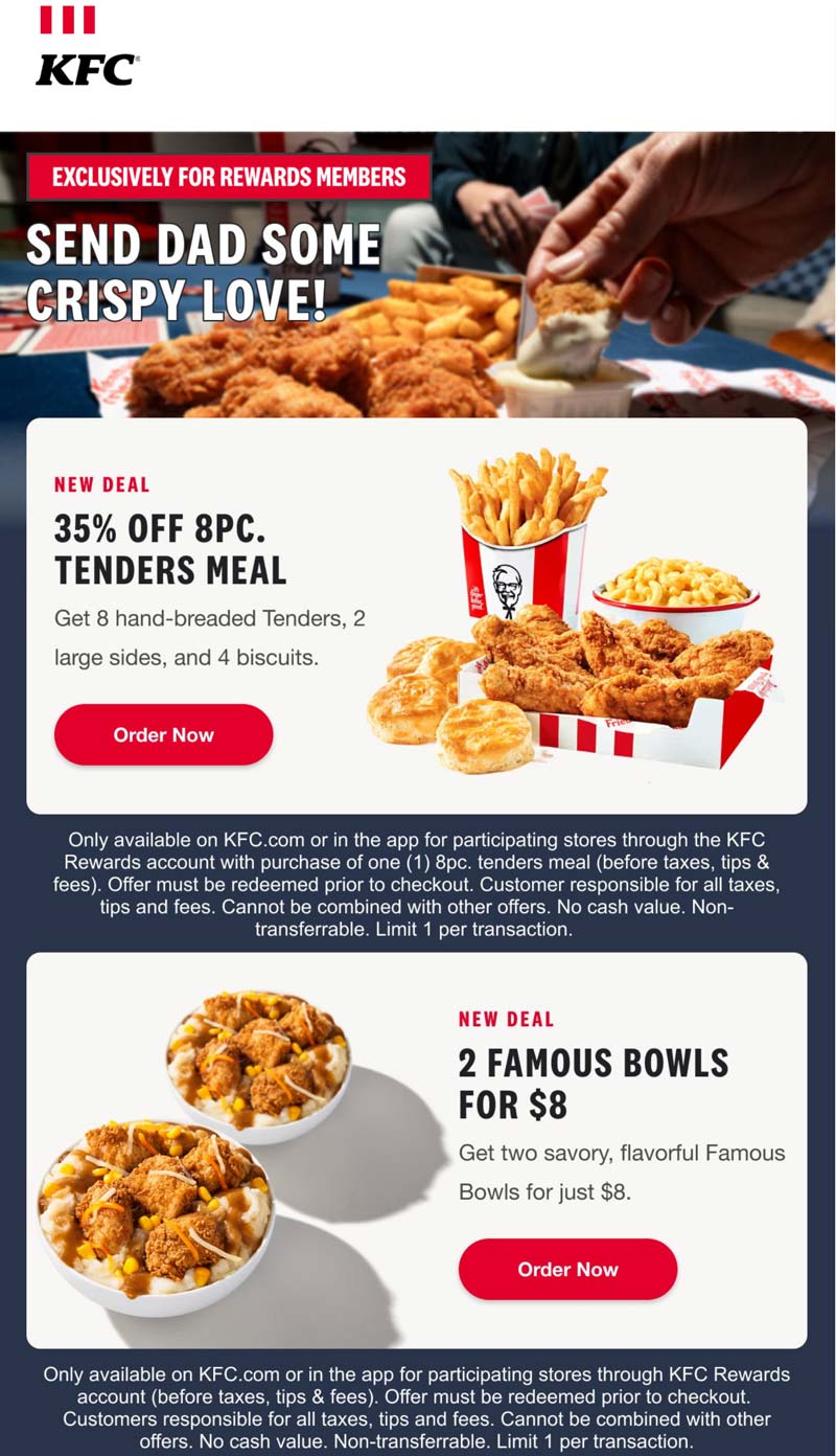 KFC restaurants Coupon  35% off 8pc chicken tenders meal at KFC #kfc 
