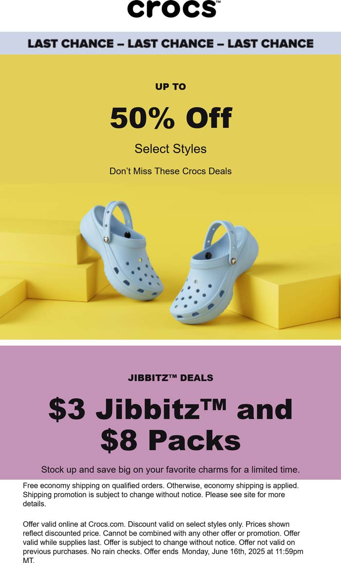 Crocs stores Coupon  Various styles are 50% off at Crocs #crocs 