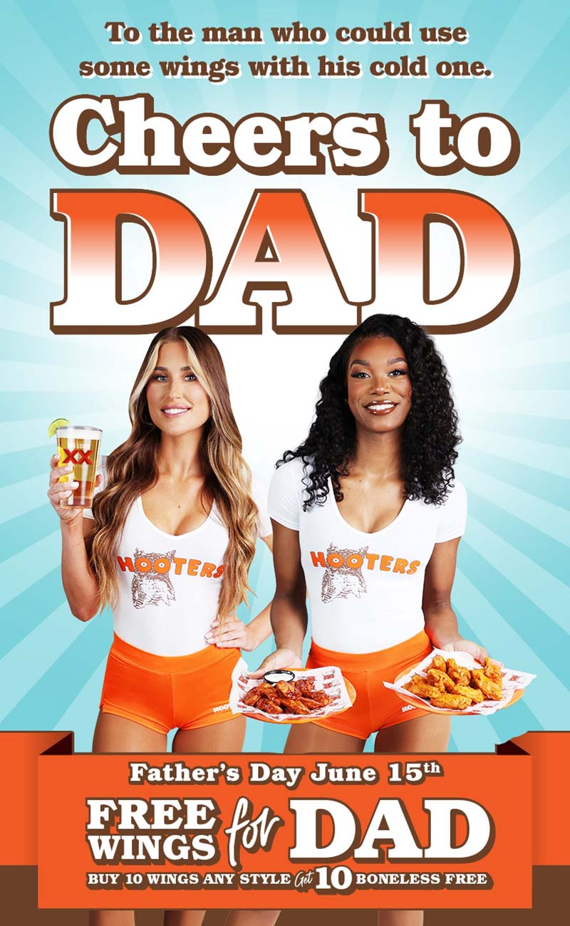 Hooters restaurants Coupon  Second 10pc chicken wings free today at Hooters #hooters 