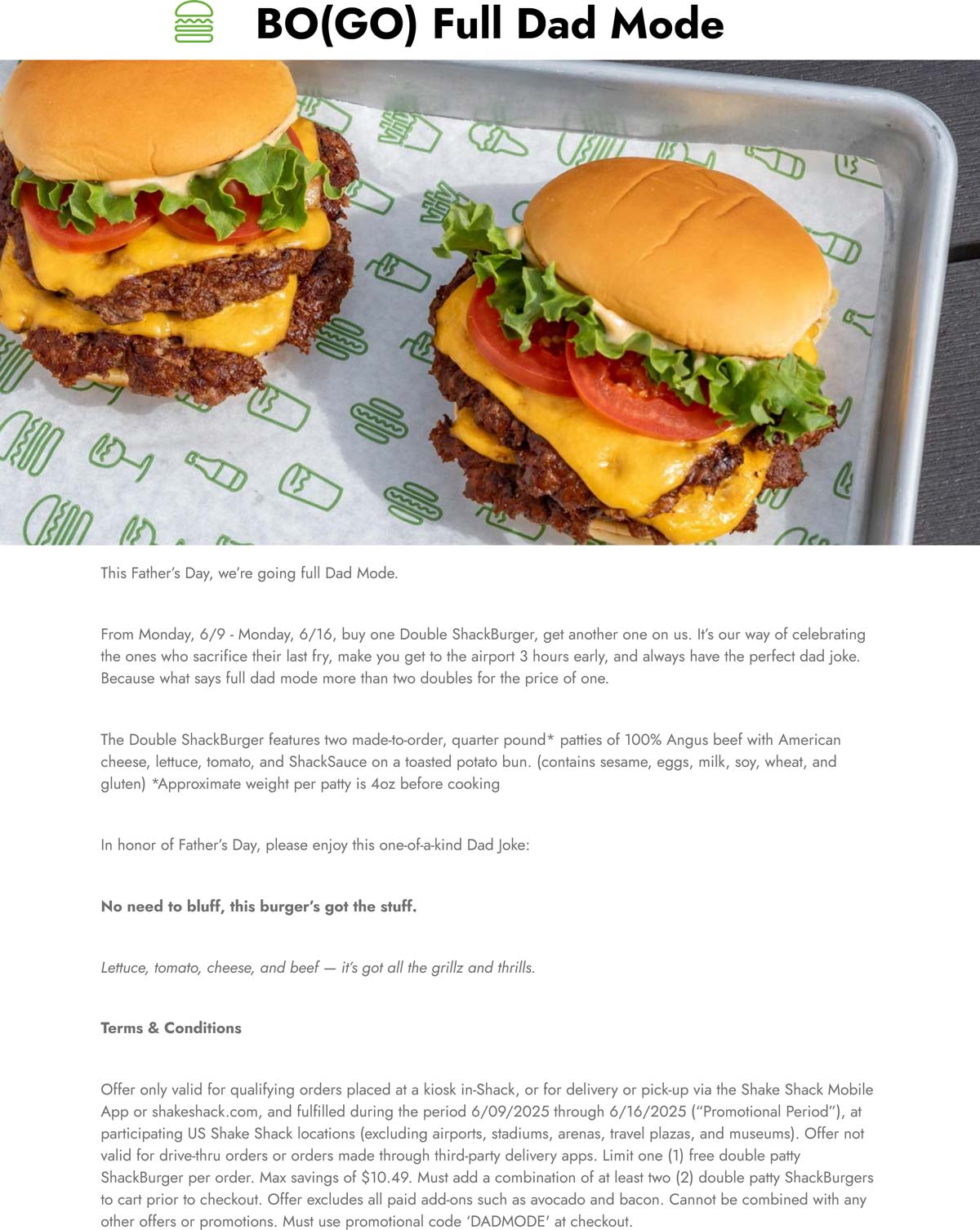 Shake Shack restaurants Coupon  Second Double ShackBurger free at Shake Shack restaurants #shakeshack 