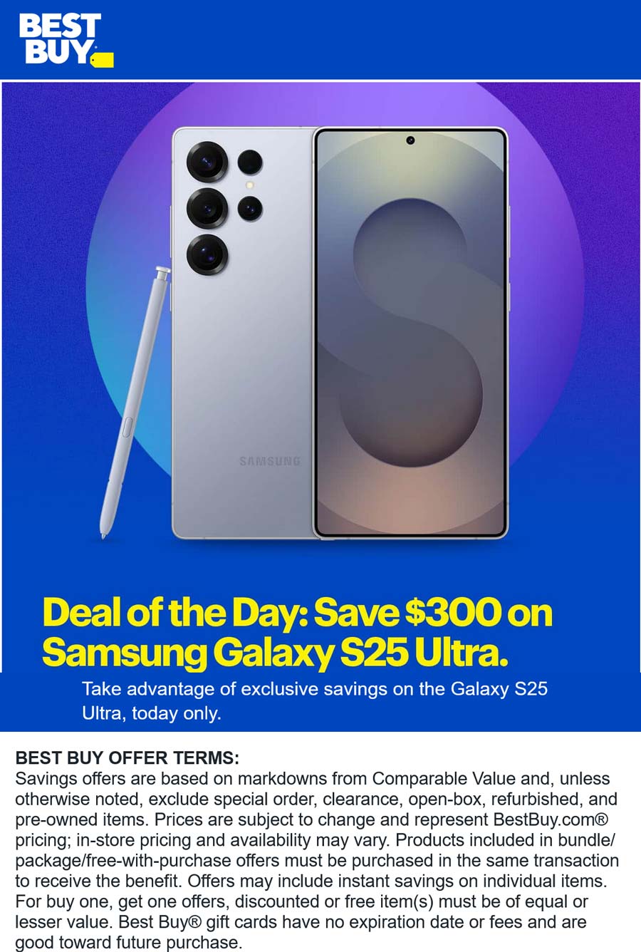 Best Buy stores Coupon  $300 off Galaxy S25 today at Best Buy #bestbuy 
