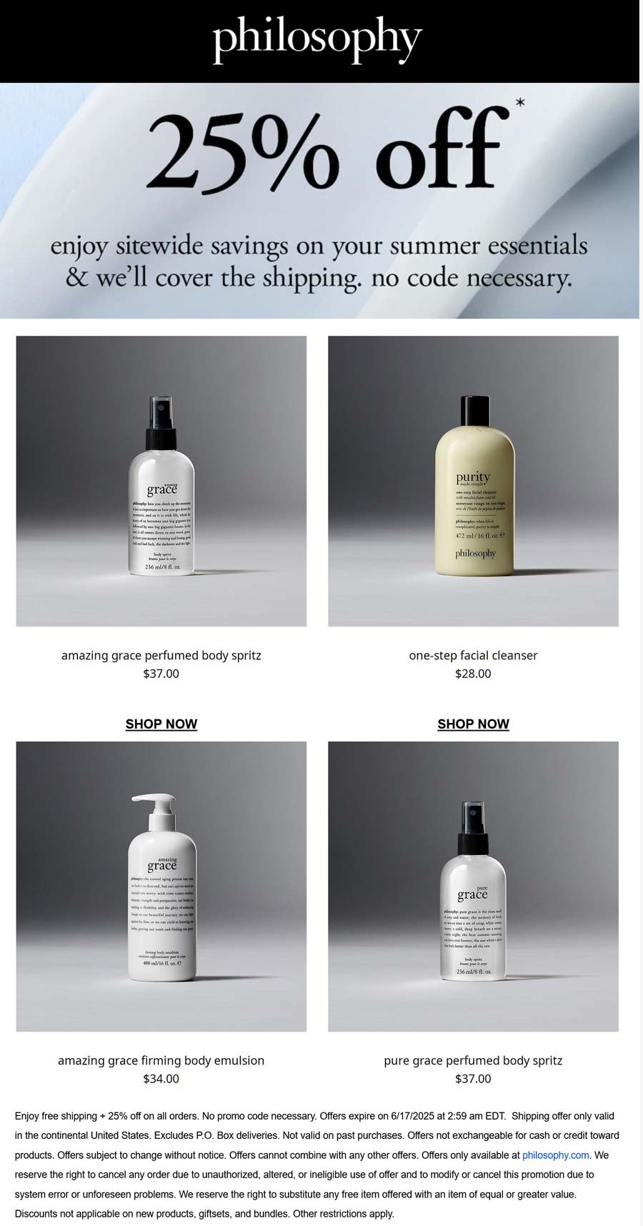 Philosophy stores Coupon  25% off everything + free ship online today at Philosophy #philosophy 