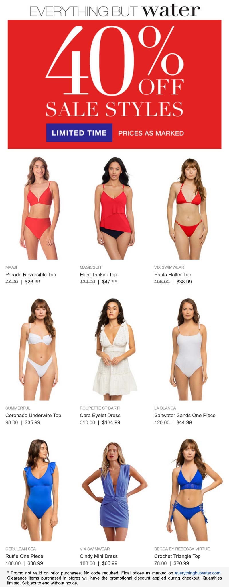 Everything But Water stores Coupon  40% off sale styles at Everything But Water #everythingbutwater 