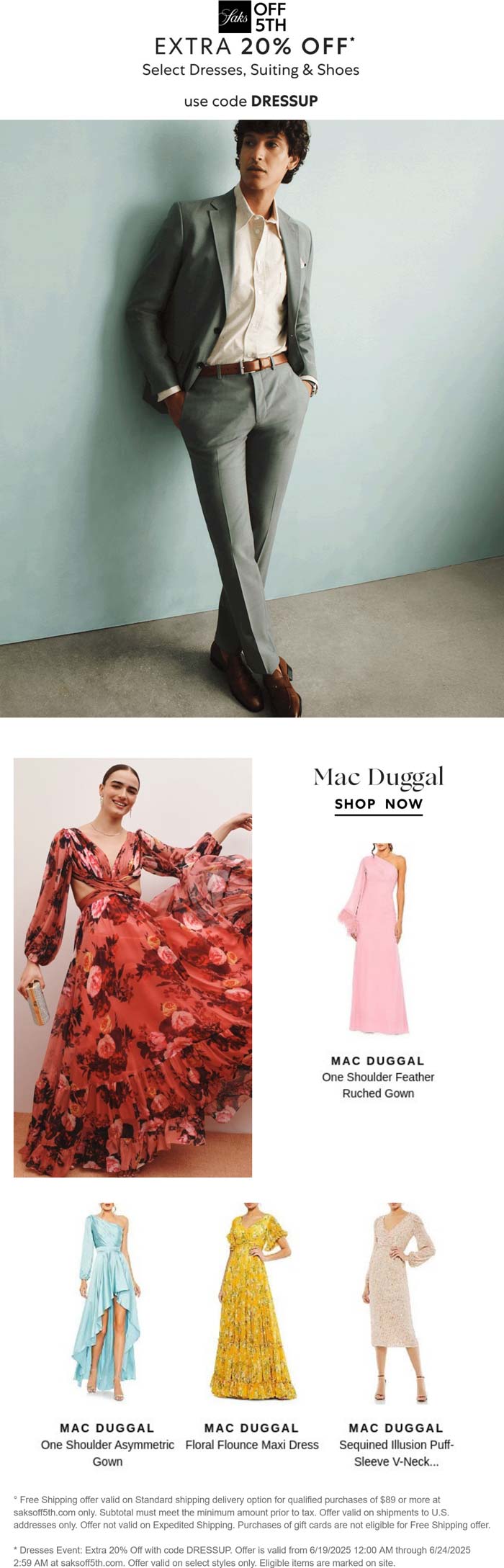 Saks OFF 5TH stores Coupon  Extra 20% off dresses, suiting & shoes at Saks OFF 5TH via promo code DRESSUP #saksoff5th 