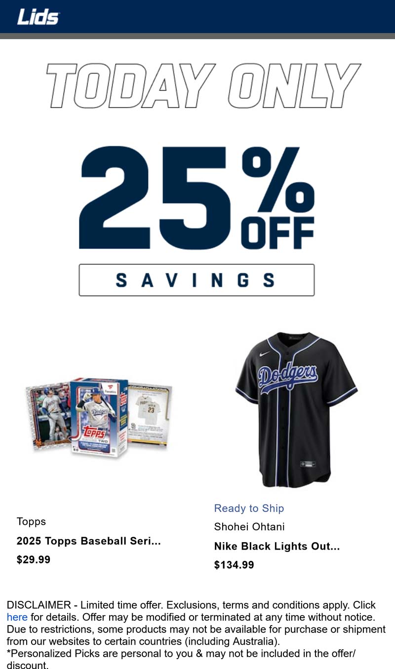 Lids stores Coupon  25% off today at Lids via promo code LIDS25 #lids 