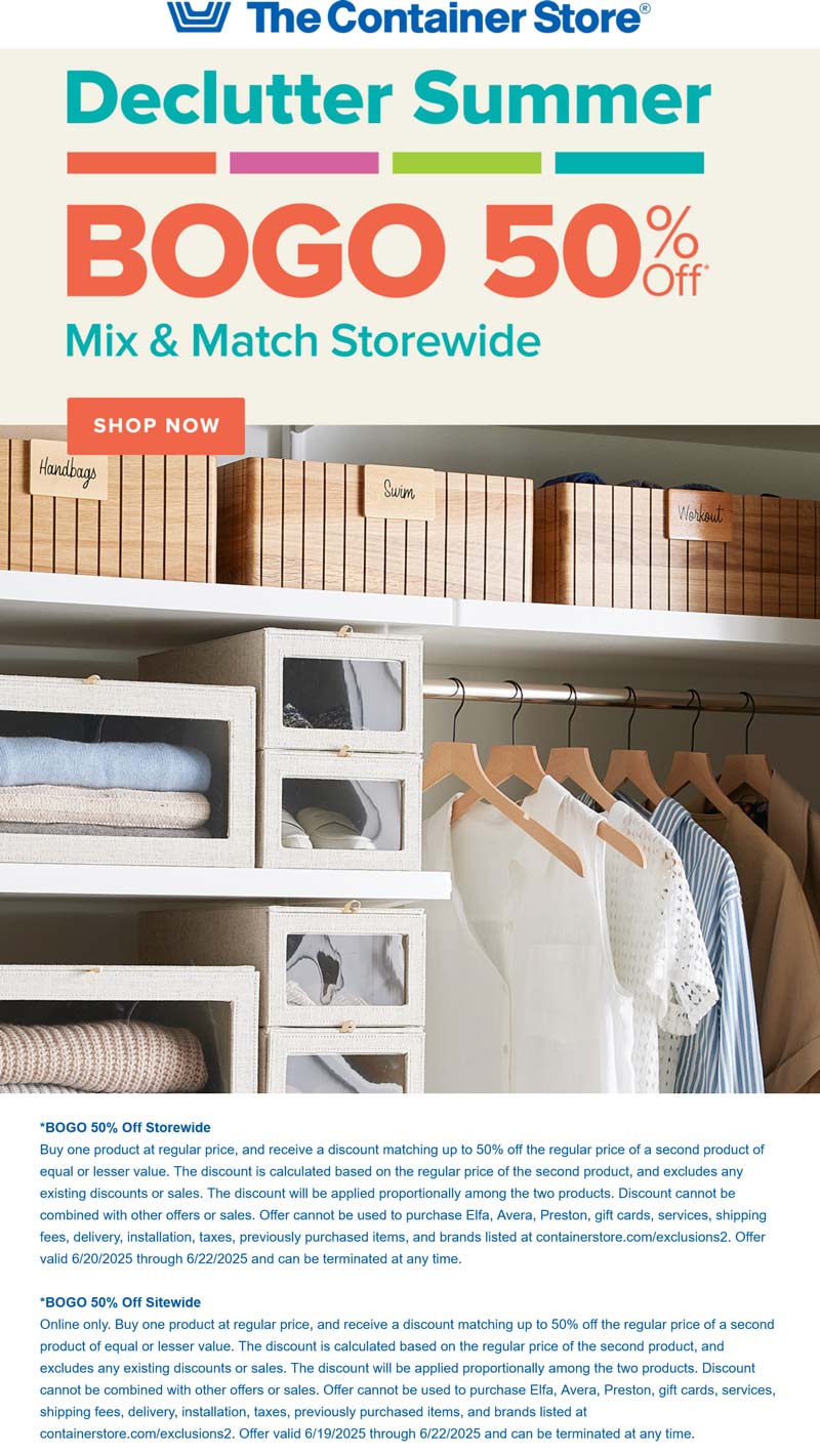The Container Store stores Coupon  Second item 50% off storewide at The Container Store, ditto online #thecontainerstore 