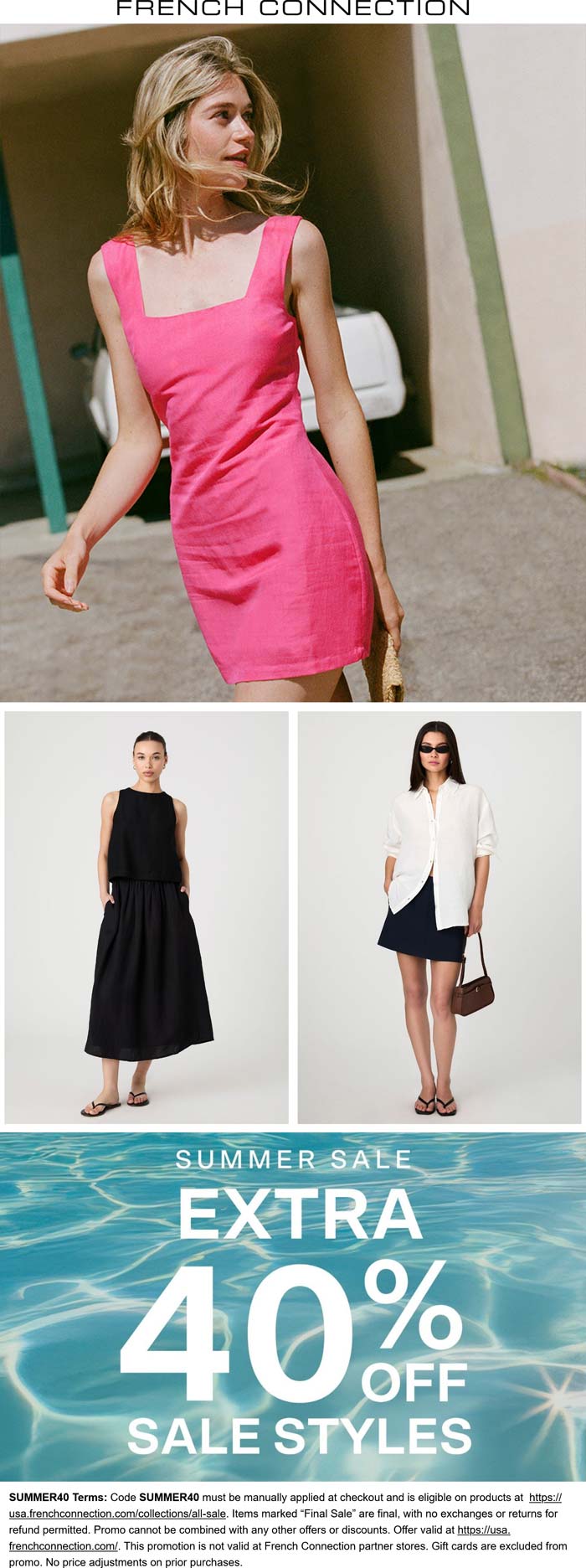 French Connection stores Coupon  Extra 40% off sale styles at French Connection via promo code SUMMER40 #frenchconnection 