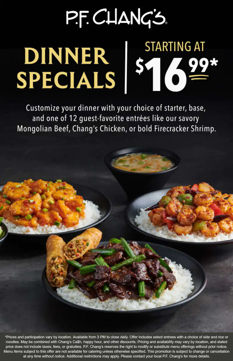P.F. Changs restaurants Coupon  Appetizer + base + entree = $17 at P.F. Changs #pfchangs 