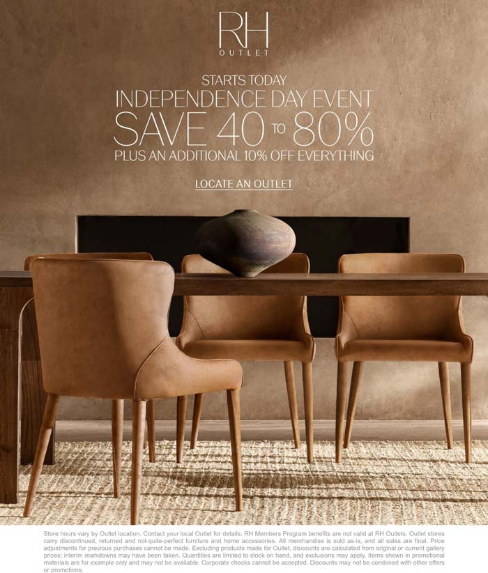 RH Outlet stores Coupon  50-80% off at RH Outlet #rhoutlet 