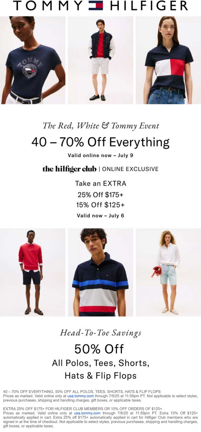 Tommy Hilfiger stores Coupon  40-70% off everything + another 15-25% off $125 online at Tommy Hilfiger #tommyhilfiger 