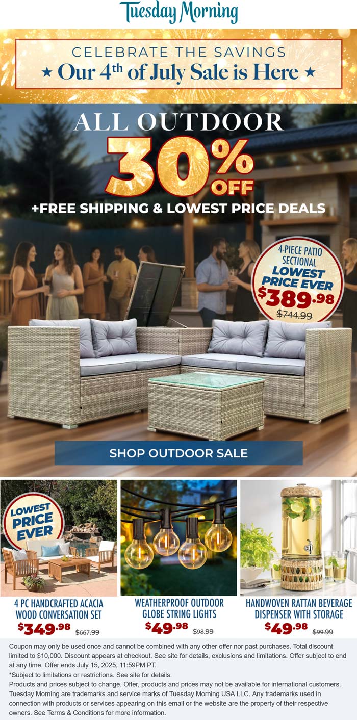 Tuesday Morning stores Coupon  30% off all outdoor at Tuesday Morning #tuesdaymorning 