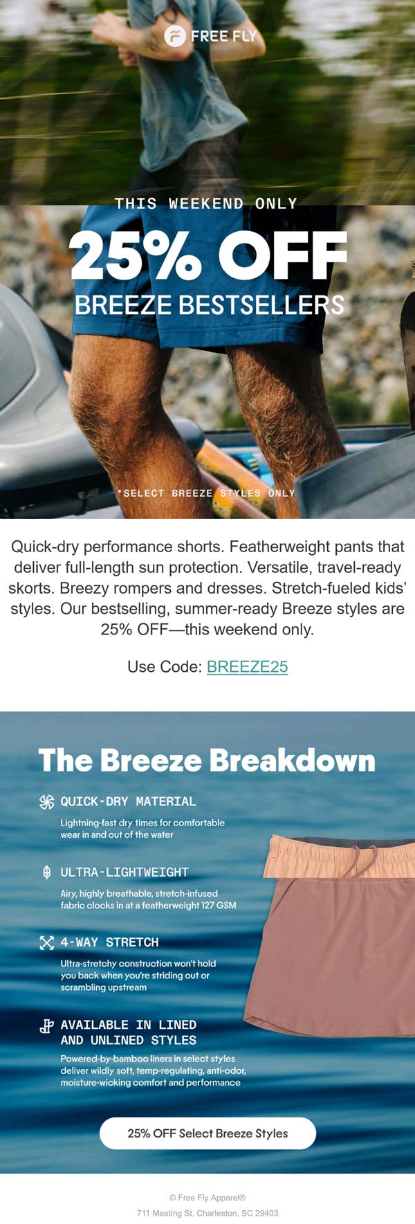 Free Fly Apparel stores Coupon  25% off breeze at Free Fly Apparel via promo code BREEZE25 #freeflyapparel 