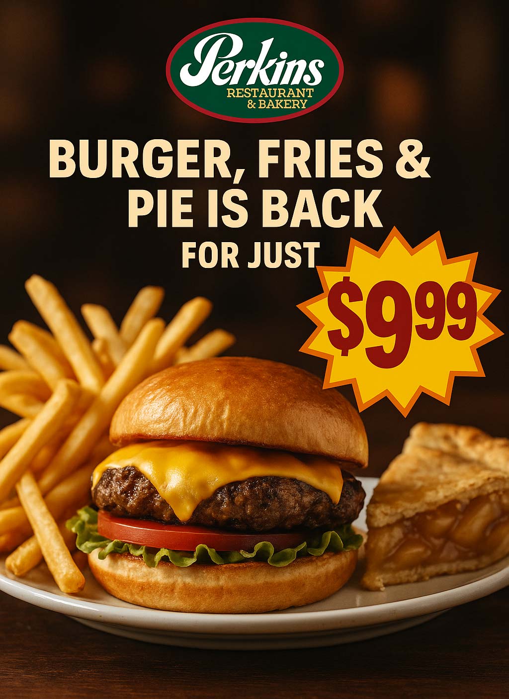 Perkins restaurants Coupon  Cheeseburger + fries + pie = $10 at Perkins #perkins 