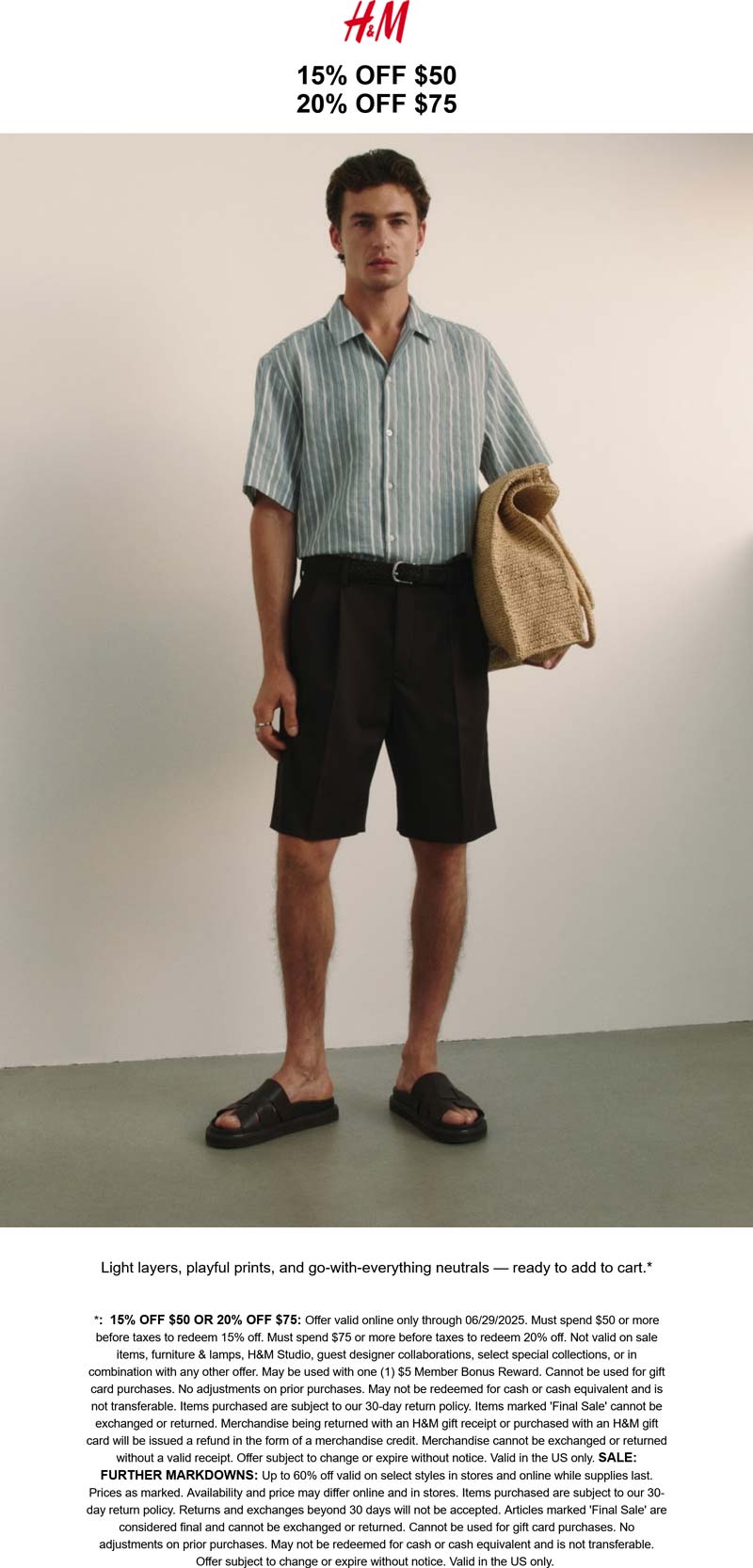 H&M stores Coupon  15-20% off $50+ today at H&M #hm 