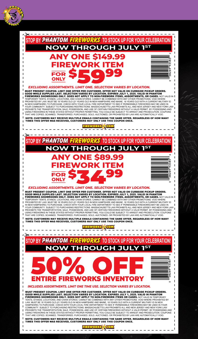 Phantom Fireworks stores Coupon  Various deals for Phantom Fireworks #phantomfireworks 
