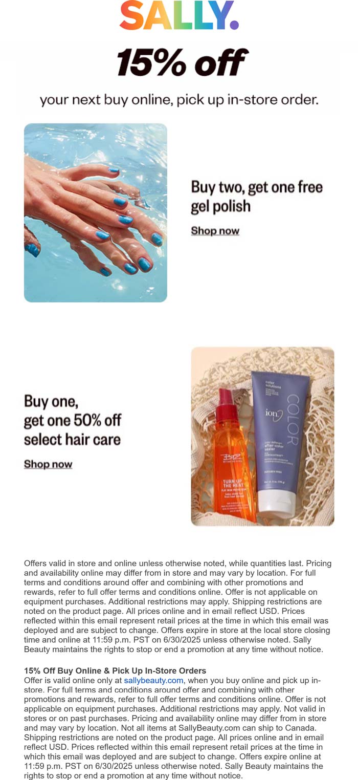 Sally Beauty stores Coupon  15% off online pickup orders & more at Sally Beauty #sallybeauty 